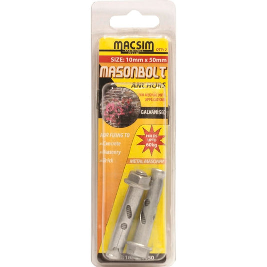 Macsim 10 x 50mm Galvanised Sleeve Anchor 2 Pack - Steel - Durable - Easy Install - Auzzistore