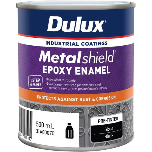 Dulux Metalshield Epoxy Enamel Gloss Paint 500ml Black Durable Finish - Auzzistore