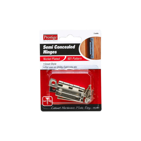 Prestige Cabinet Hinge - 65mm - Nickel Plated - Semi Concealed - 2 Pack