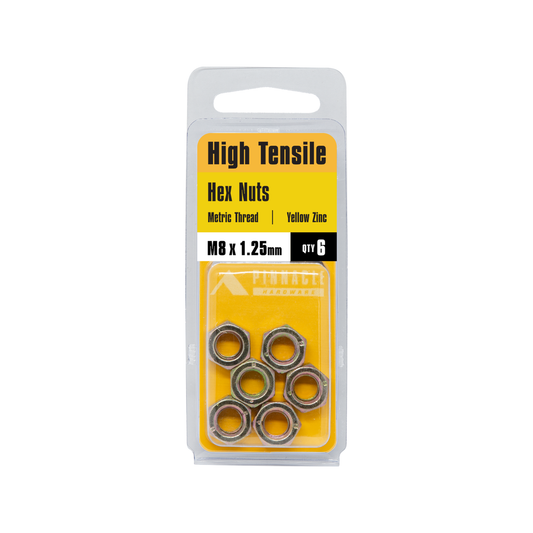 Pinnacle M8 Hi Tensile Nuts - Yellow Zinc - 6 Pack - 8mm x 8mm x 3mm – view 2 - Auzzistore
