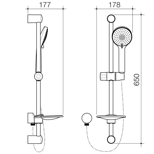 Flexispray Chrome Bermuda Rail Shower - 3 Function - 650mm - Adjustable – view 2