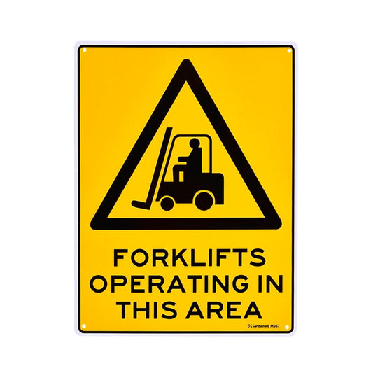 Sandleford Forklift Operating Area Sign 300 x 225mm Yellow Polypropylene - Auzzistore