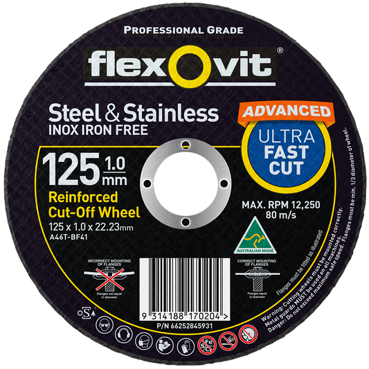 Flexovit Advanced Cut Off Wheel - 125mm - Aluminium Oxide - Fast Cutting - Auzzistore