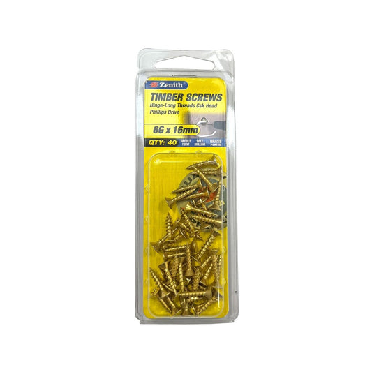 Zenith Hinge Long Thread Screws - 6g x 16mm - Brass Plated - 40 Pack – view 2 - Auzzistore