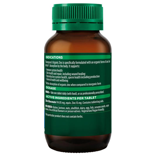 Thompson's Organic Zinc Supplement 180 Tablets – Immune & Skin Support – view 2