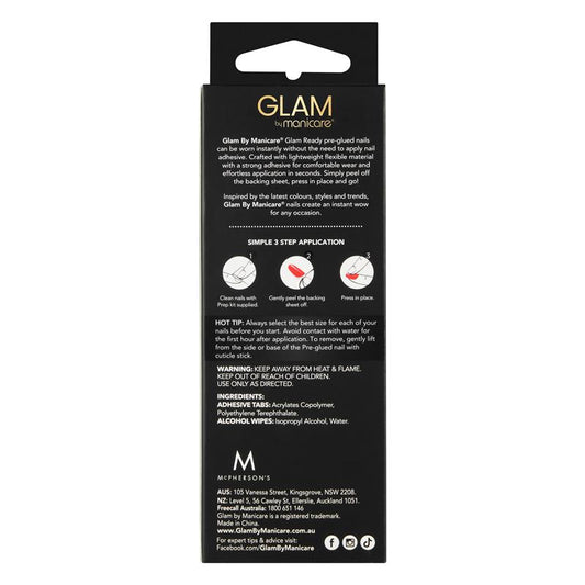 Glam By Manicare Glam Ready Pre-Glued Nails - Candy Apple Red (30 Pieces)