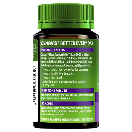 Cenovis Liver Support Milk Thistle 7000mg - 75 Tablets for Natural Detoxification-Auzzi Store