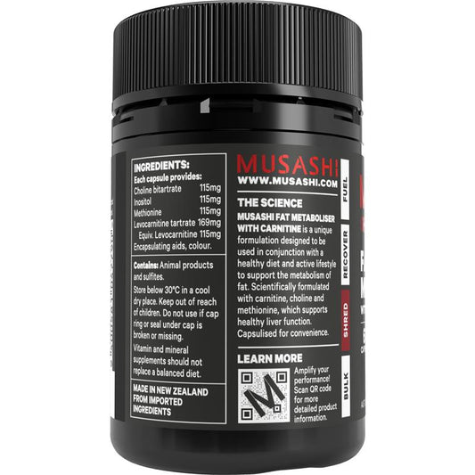 Musashi Fat Metaboliser + Carnitine - 60 Capsules for Natural Weight Management - Auzzi Store