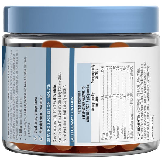 Swisse Adult Probiotic + Prebiotic Gummies 90 Pack - Digestive Health Made Easy
