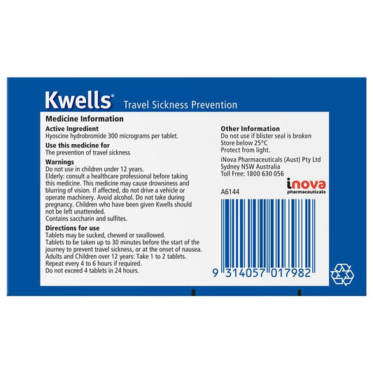 Kwells Travel Sickness 12 Chewable Tablets - Travel with Confidence-Auzzi Store