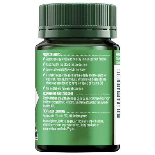 Nature's Own Activated Methyl B12 60 Mini Tablets - Energy & Immune Support-Auzzi Store