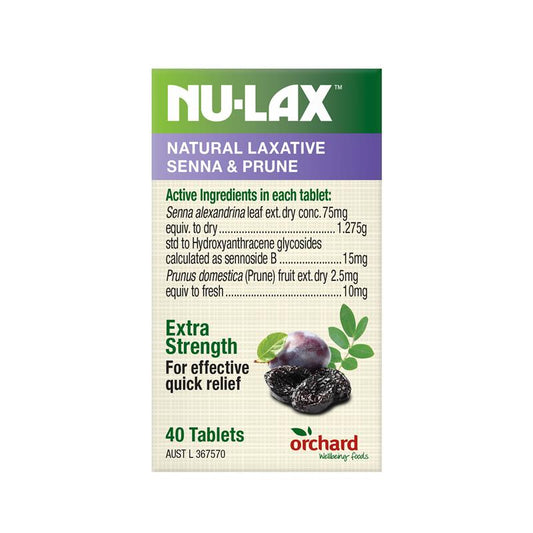 NU-LAX Natural Laxative Tablets with Senna and Prunes - 40 Tablets-Auzzi Store