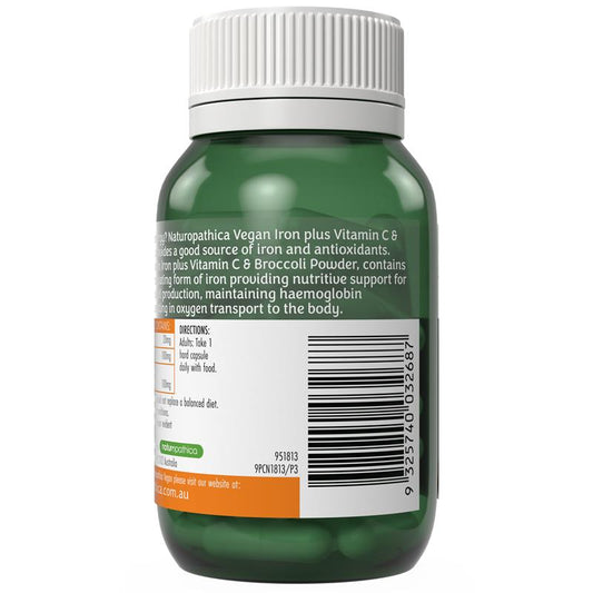Naturopathica Vegan Iron Supplement with Vitamin C & Broccoli – 30 Capsules – view 2 - Auzzistore