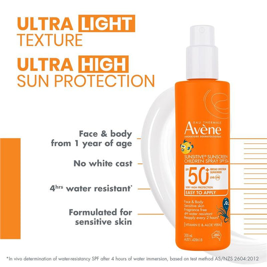 Avene Sunsitive Sunscreen Children Spray SPF 50+ 200ml - Ultimate UV Protection