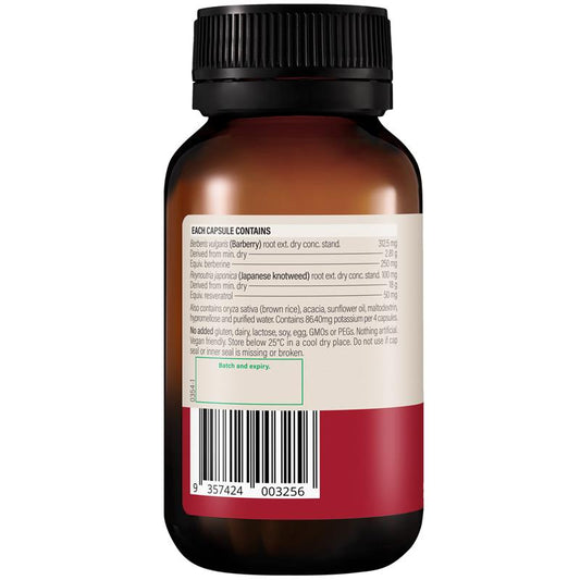 Wanderlust Berberine + Resveratrol 120 Capsules - Blood Sugar & Antioxidant Support