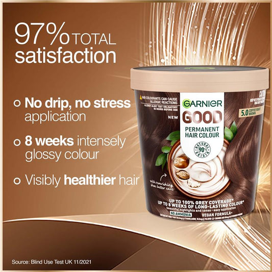 Garnier Good Hair Colour 5.0 Coffee Roast Brown - 90% Natural Formula