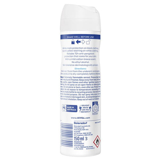 NIVEA Black & White Invisible Pure Aerosol Deodorant 150ml - 72H Protection-Auzzi Store