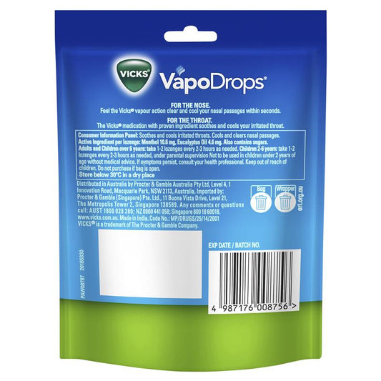 Vicks VapoDrops Original Menthol Lozenges - 24 Pack for Cough & Cold Relief-Auzzi Store