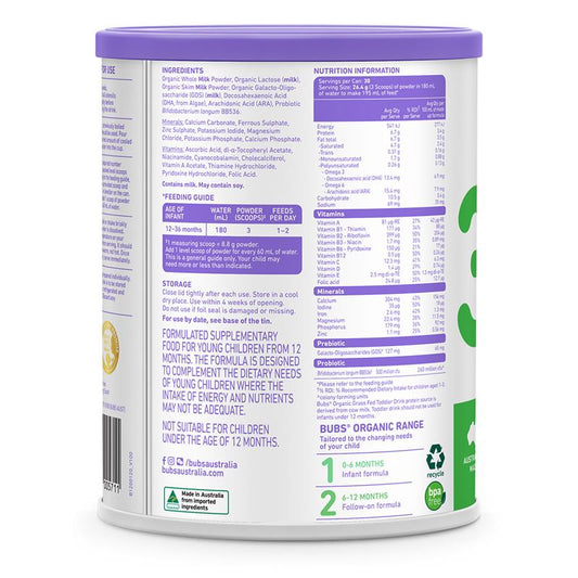 Bubs Organic Grass Fed Toddler Milk 800g - Nourishing Growth for Toddlers - Auzzi Store