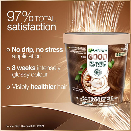 Garnier Good Hair Colour 6.0 Mochaccino Brown - 90% Natural Formula