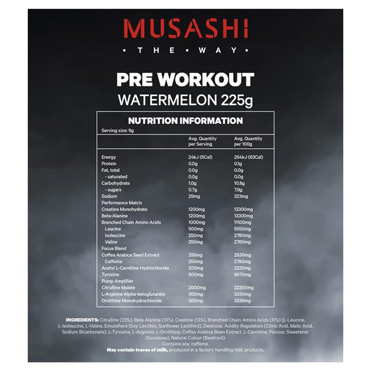Musashi Pre Workout Watermelon 225g - Energy Boost for Optimal Performance – view 2