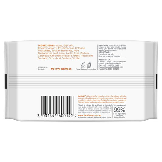 femfresh Daily Intimate Wipes - 20 Pack, Biodegradable & pH Balanced – view 2