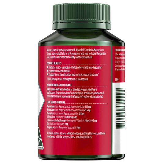 Nature's Own Mega Magnesium With Vitamin D3 100 Tablets - Muscle Support – view 2