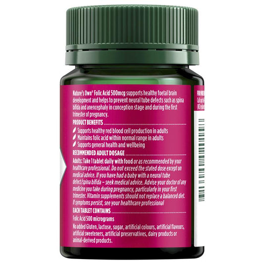 Nature's Own Folic Acid 500mcg - 120 Tablets for Healthy Pregnancy – view 2