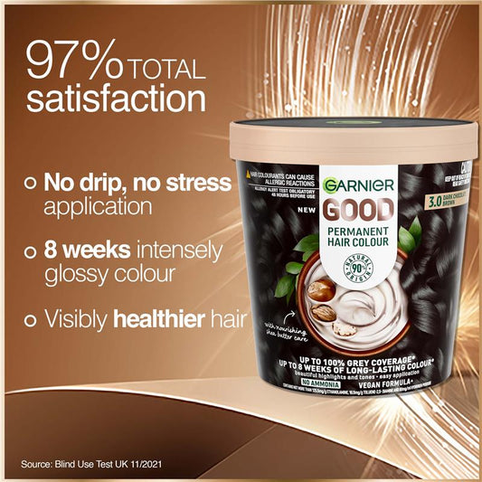 Garnier Good Hair Colour 3.0 Dark Chocolate - 90% Natural Origin Formula