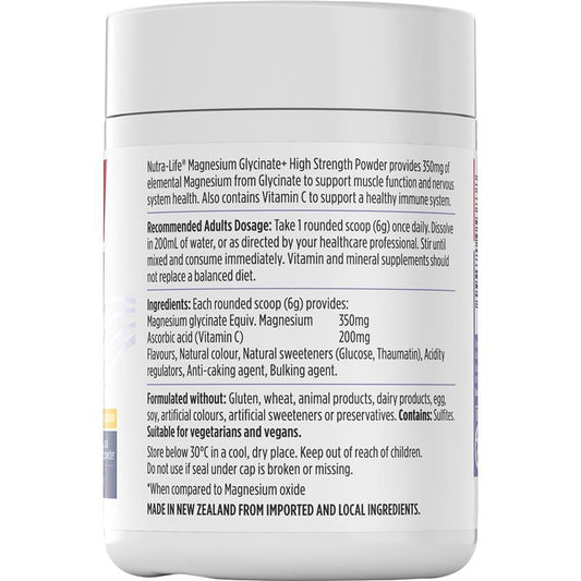 Nutra-Life Magnesium Glycinate+ High Strength Powder - 180g Citrus Flavor