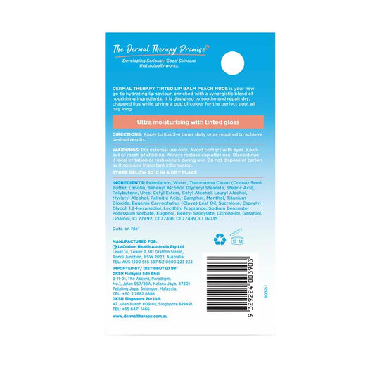 Dermal Therapy Tinted Lip Balm - Peach Nude 8g | Hydrating & Nourishing