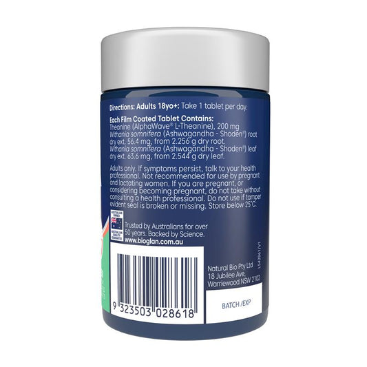 Bioglan L-Theanine + Ashwagandha 50 Capsules - Stress Relief & Mind Relaxation