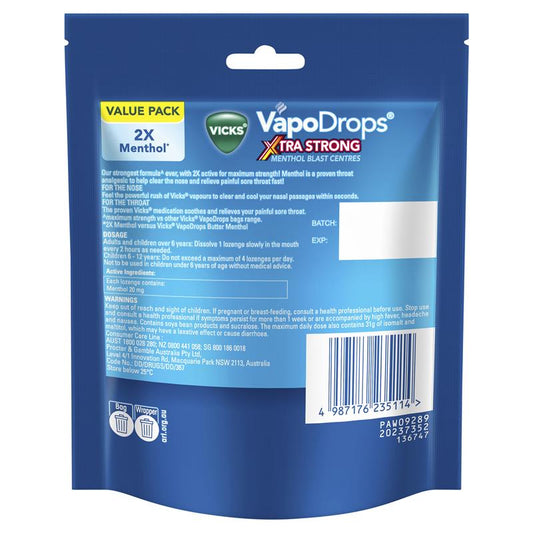 Vicks VapoDrops Xtra Strong Menthol Blast - 30 Lozenges for Instant Relief – view 2