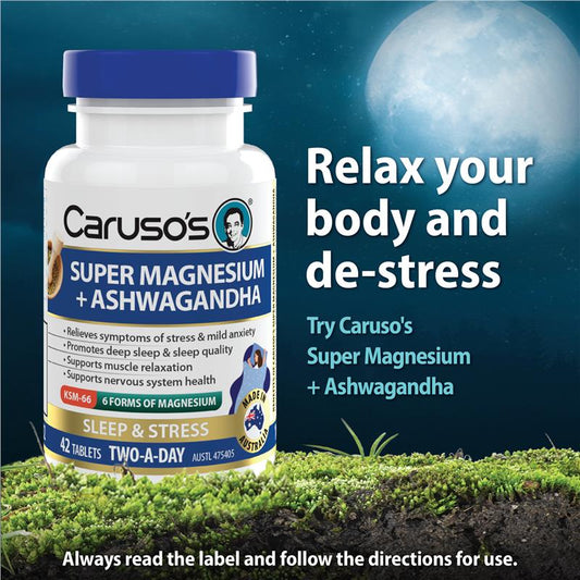 Caruso's Super Magnesium + Ashwagandha 42 Tablets - Relaxation & Wellness-Auzzi Store