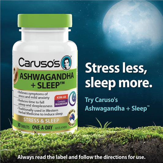 Caruso's Ashwagandha + Sleep 30 Tablets - Stress Relief & Better Sleep-Auzzi Store