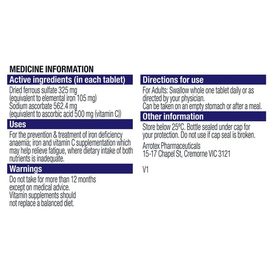 FERRO-GRAD Iron & Vitamin C 90 Tablets - Combat Fatigue & Boost Energy – view 2 - Auzzistore