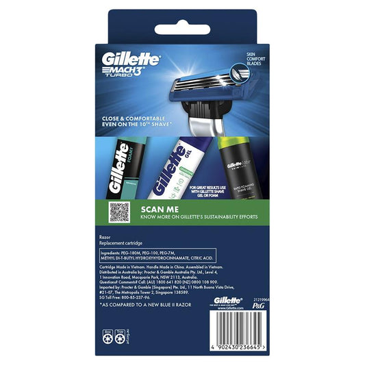 Gillette Mach3 Turbo 3D Razor – Ergonomic Handle with 2 Cartridges – view 2 - Auzzistore