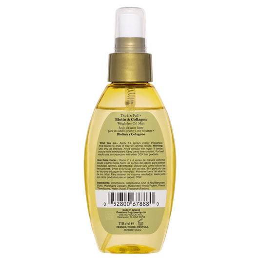 OGX Biotin & Collagen Volumising Weightless Oil Mist 118ml - Thicker, Fuller Hair – view 2