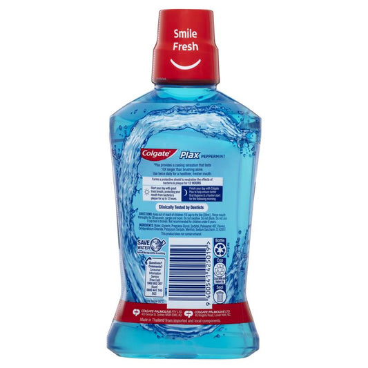 Colgate Plax Alcohol-Free Antibacterial Mouthwash Peppermint 500mL - Auzzi Store