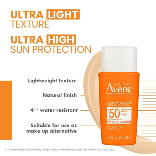 Avene Sunsitive Sunscreen Tinted Fluid SPF 50+ 50ml - Even Complexion & Protection