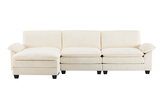 Airluxe Haines 4 Seater Modular Sofa & Ottoman Set (Cream) - Auzzistore