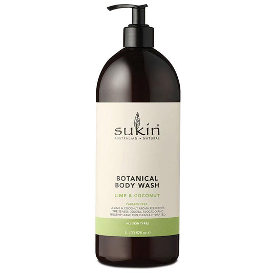 Sukin Botanical Lime & Coconut Body Wash 1L – Hydrating with Jojoba & Avocado Oils