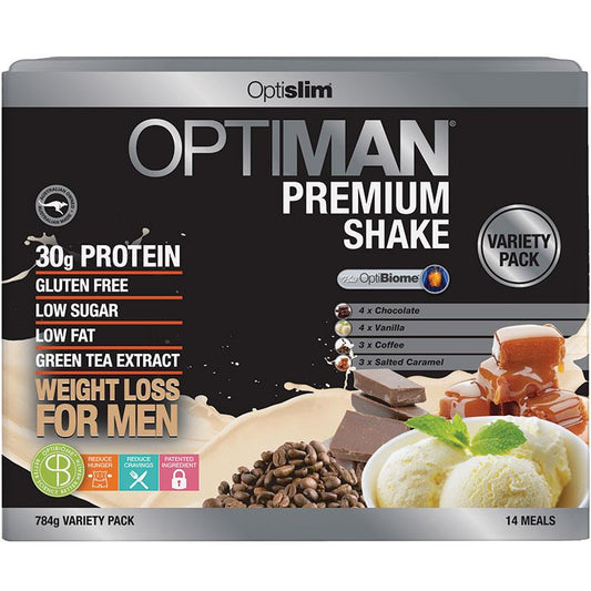 Optislim Optiman Premium Shake Variety Pack 14 x 56g - Flavorful Meal Replacements
