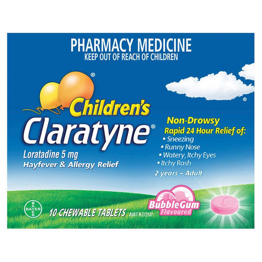 Claratyne Children's Bubblegum - 10 Chewable Tablets for Allergy Relief