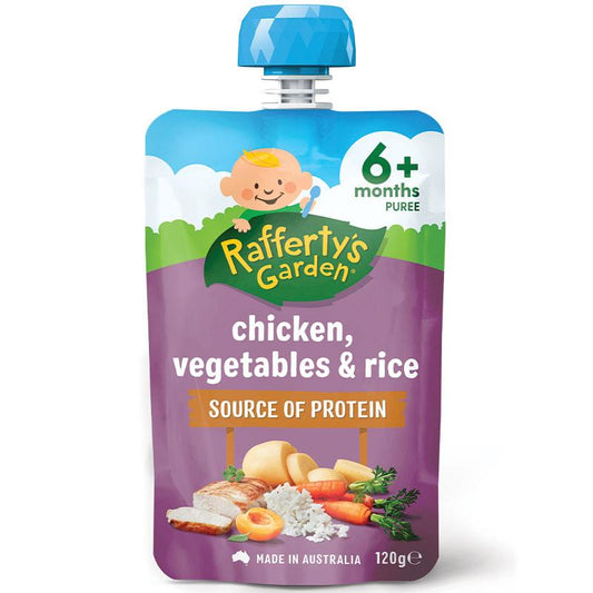 Raffertys Garden Chicken Vegetables & Rice Baby Food Protein Pouch 6+ Months 120g - Auzzistore