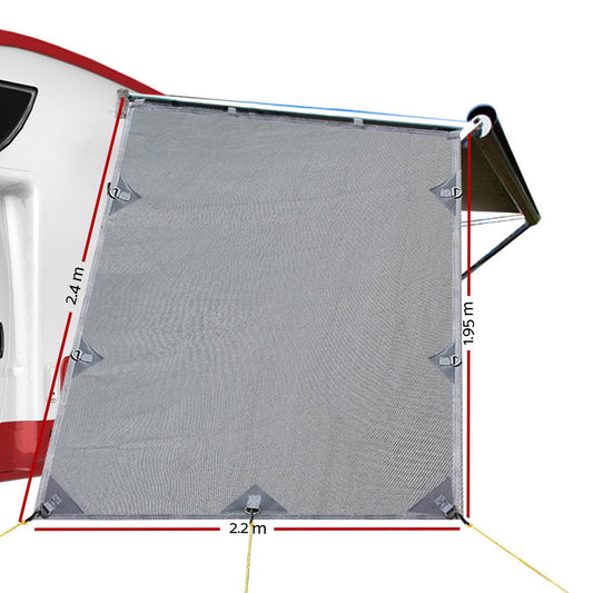 Grey Caravan Privacy Screen 1.95 x 2.2M End Wall Side Sun Shade Roll Out Awning | Auzzi Store