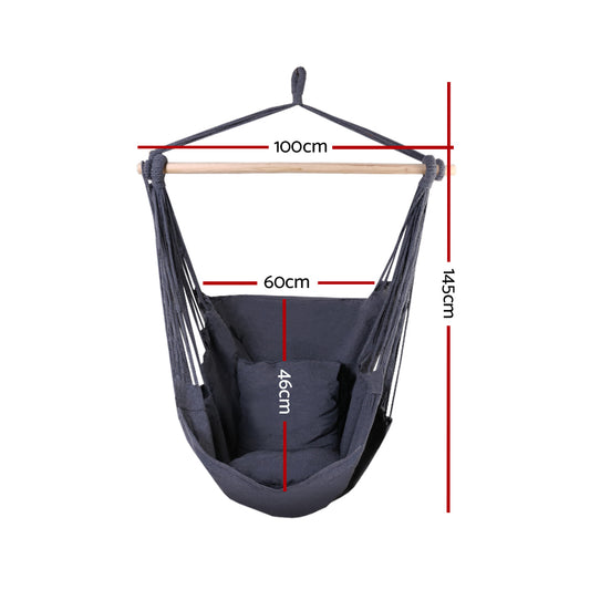 Gardeon Hammock Chair Outdoor Camping Hanging Hammocks Cushion Pillow Grey – view 2