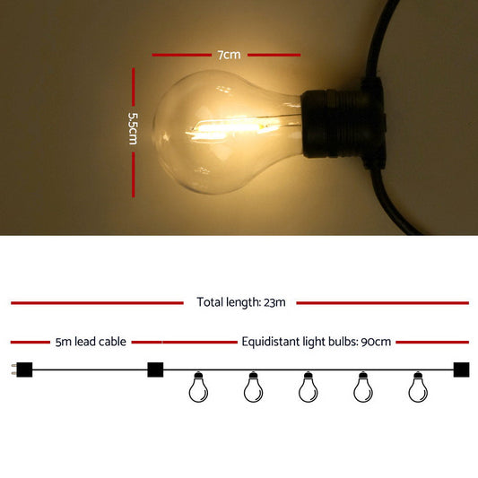 Jingle Jollys 23m LED Festoon String Lights 20 Bulbs Kits Wedding Party Christmas A19 | Auzzi Store