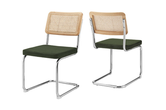 Set of 2 Matt Blatt Marcel Breuer Cesca Dining Chairs Replica (Rattan/Green Velvet)