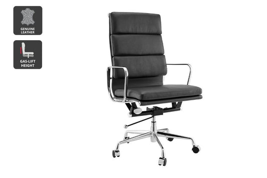 Matt Blatt Eames Replica High Back Soft Pad Leather Office Chair (Black/Chrome) - Auzzistore